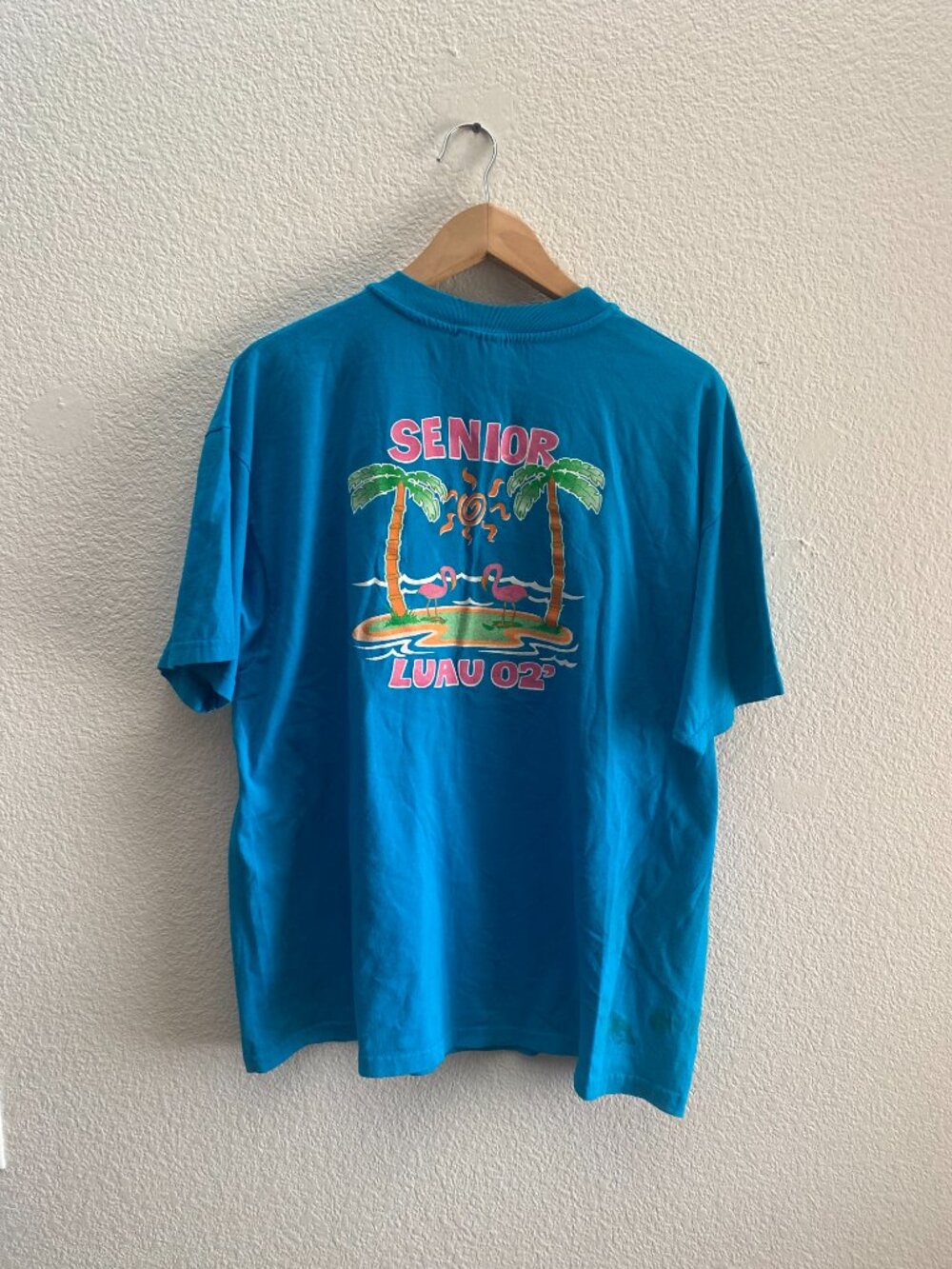 VTG Senior Luau 2002 Hanes Heavyweight 50/50  T-Shirt Men's XL Teal Blue